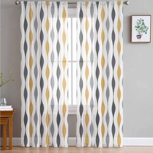 Set of 2, Modern Wave Pattern Panel Curtains - Yellow, Gray, and White 52”x84”